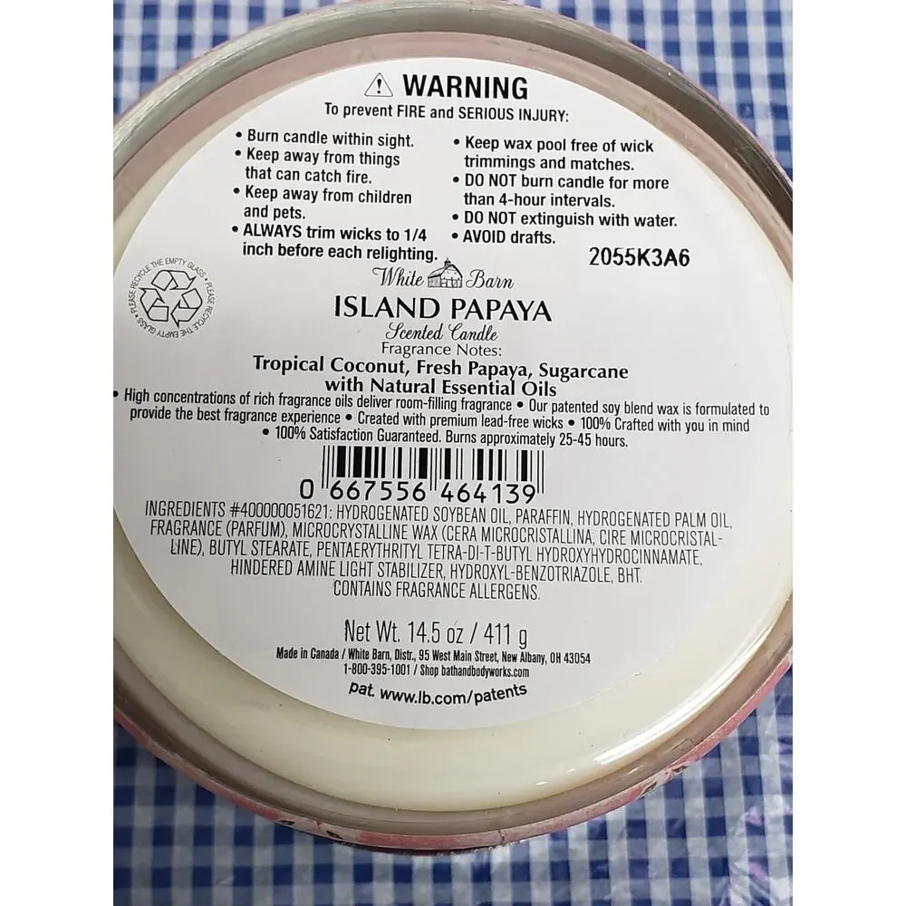 BBW Island Papaya Large 3 Wick Candle Home Fragrance Decor